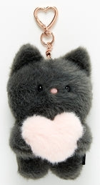 PLUSH KEYRING HEART BLACK CAT