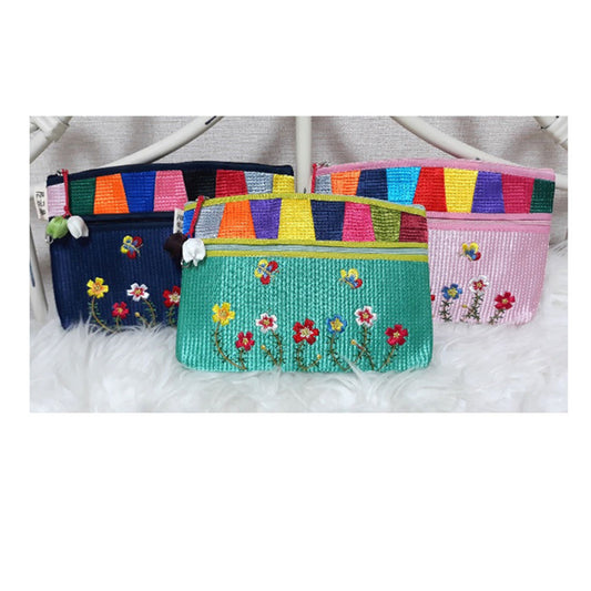 QUILTED FLORAL EMBROIDERY POUCH